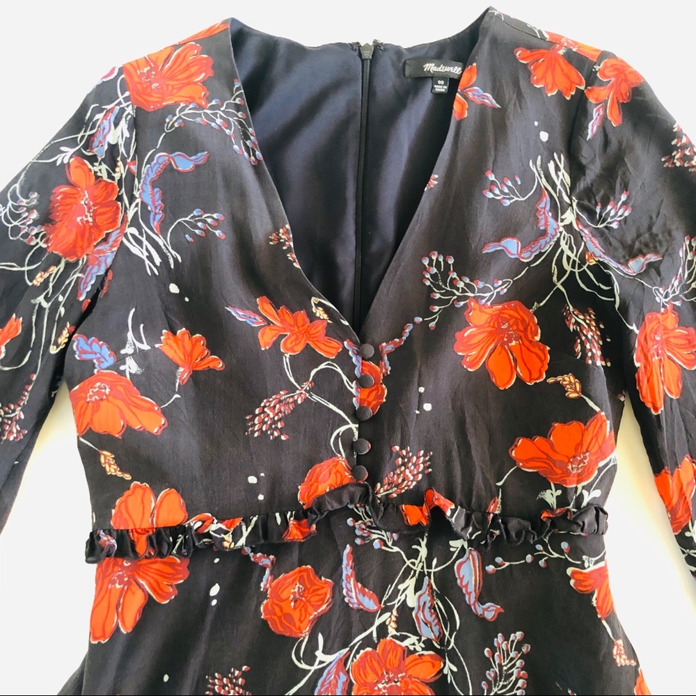 Madewell Blue and Red Floral Dress - Women's 00 - Picture 2 of 7